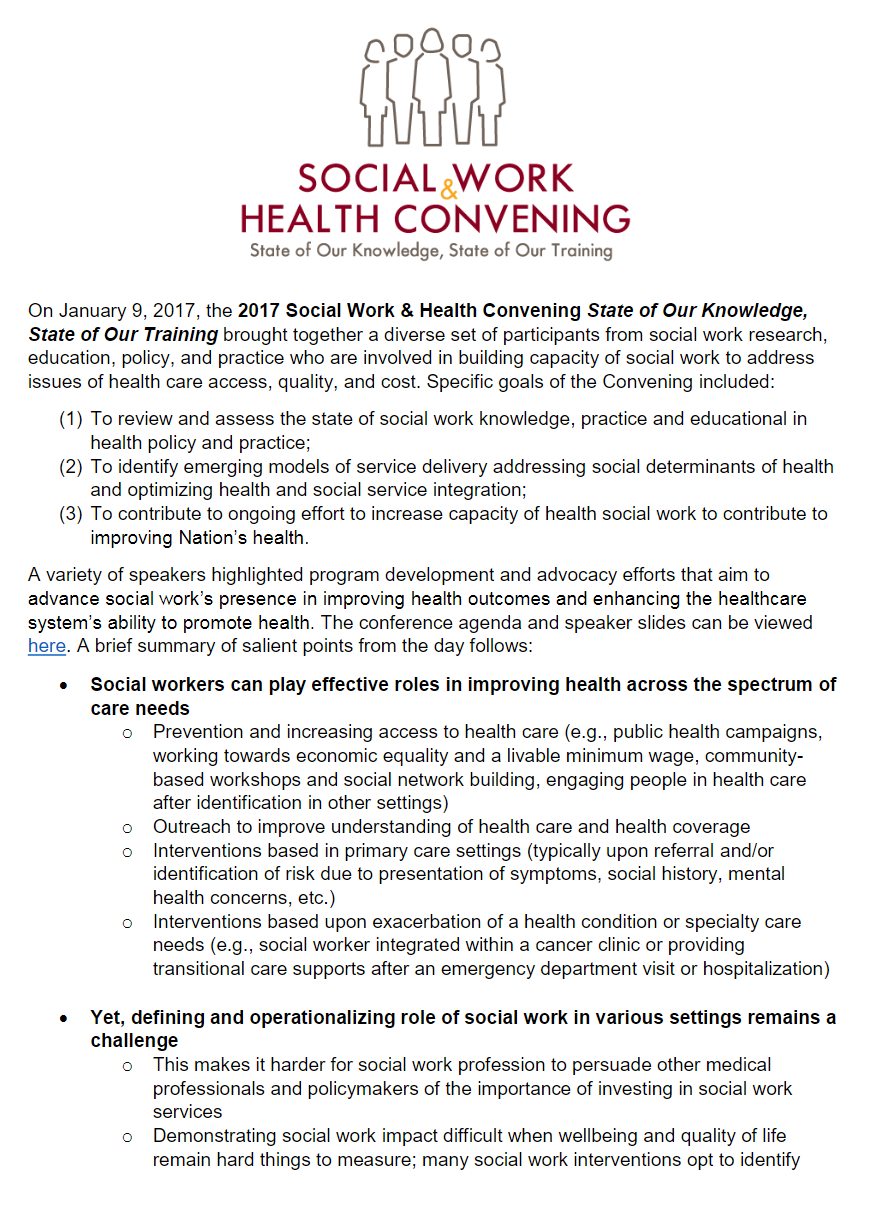 2017 Social Work & Health Convening Report